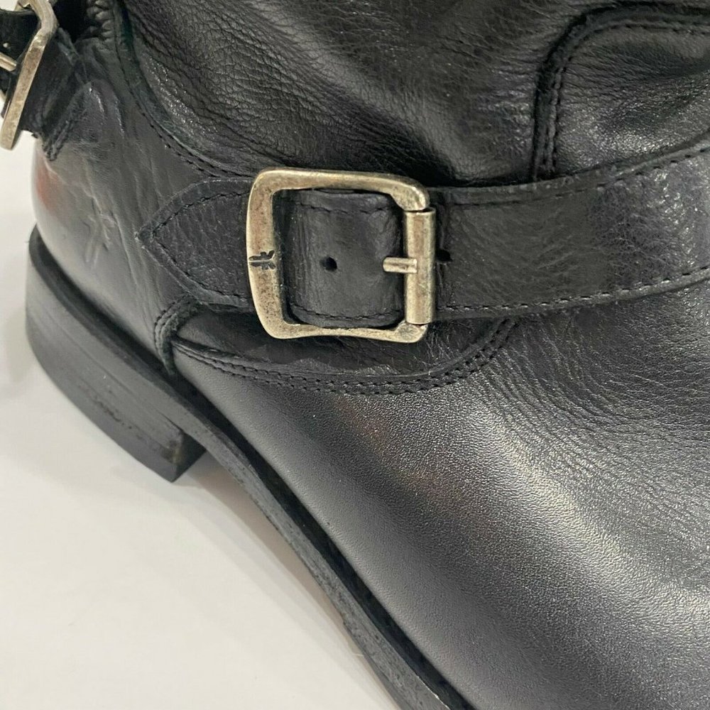 Frye Black Leather Moto Combat Boots with Buckle Strap - Picture 8 of 9